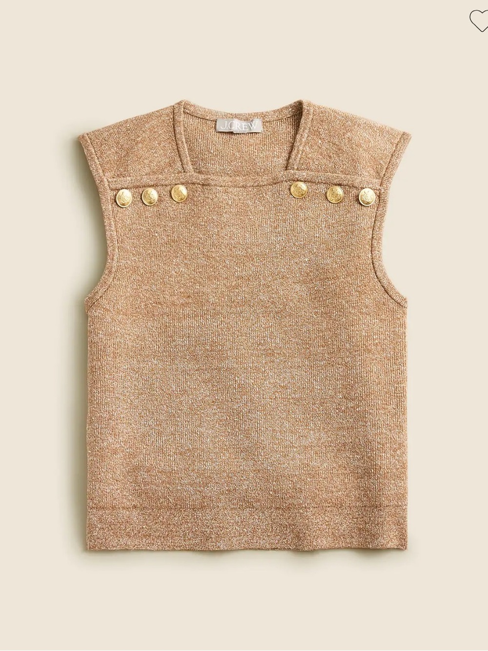 J.Crew Sweater shell with gold buttons in merino-linen blend Sleeveless Brown